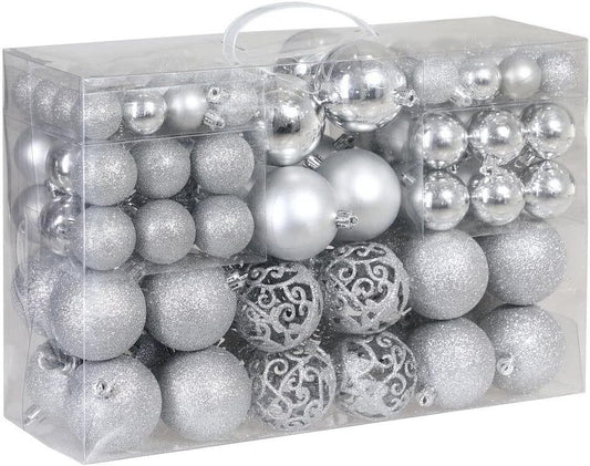 100tlg Christbaumschmuck Weihnachtskugeln Kugel Silber Weihnachtsdeko Tannenbaum