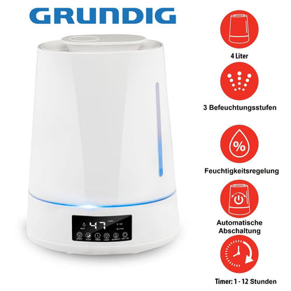 Grundig 4L Luftbefeuchter Ultraschall Aroma Diffuser Duftöl Timer LED Humidifier