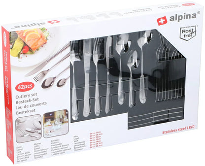 Alpina Besteck Set 42-Teilig,Messer,Löffel,Gabel,Teelöffel,Dessertmesser