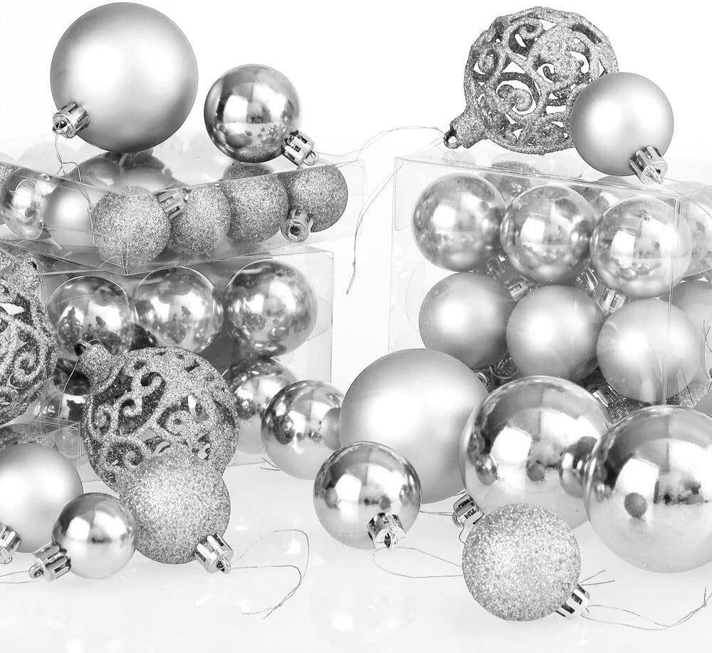 100tlg Christbaumschmuck Weihnachtskugeln Kugel Silber Weihnachtsdeko Tannenbaum