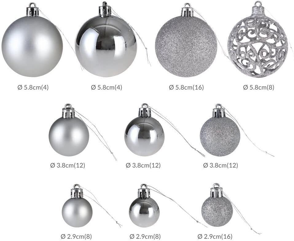 100tlg Christbaumschmuck Weihnachtskugeln Kugel Silber Weihnachtsdeko Tannenbaum