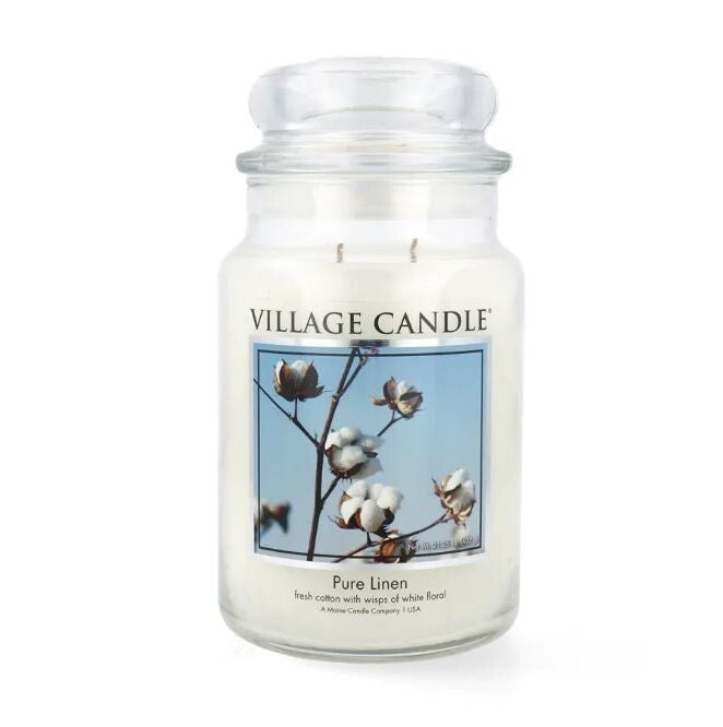 Village Candle Pure Linen Duftkerze Großes Glas 602 g Kerzen Teelichter