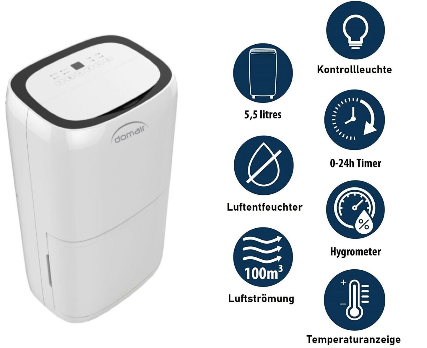 Domair Luftentfeuchter Elektrisch Entfeuchter Lufttrockner mit Wassertank 26 L