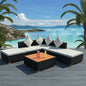 JUNG Vida 6-tlg. Garten-Lounge-Set mit Auflagen Poly Rattan Schwarz