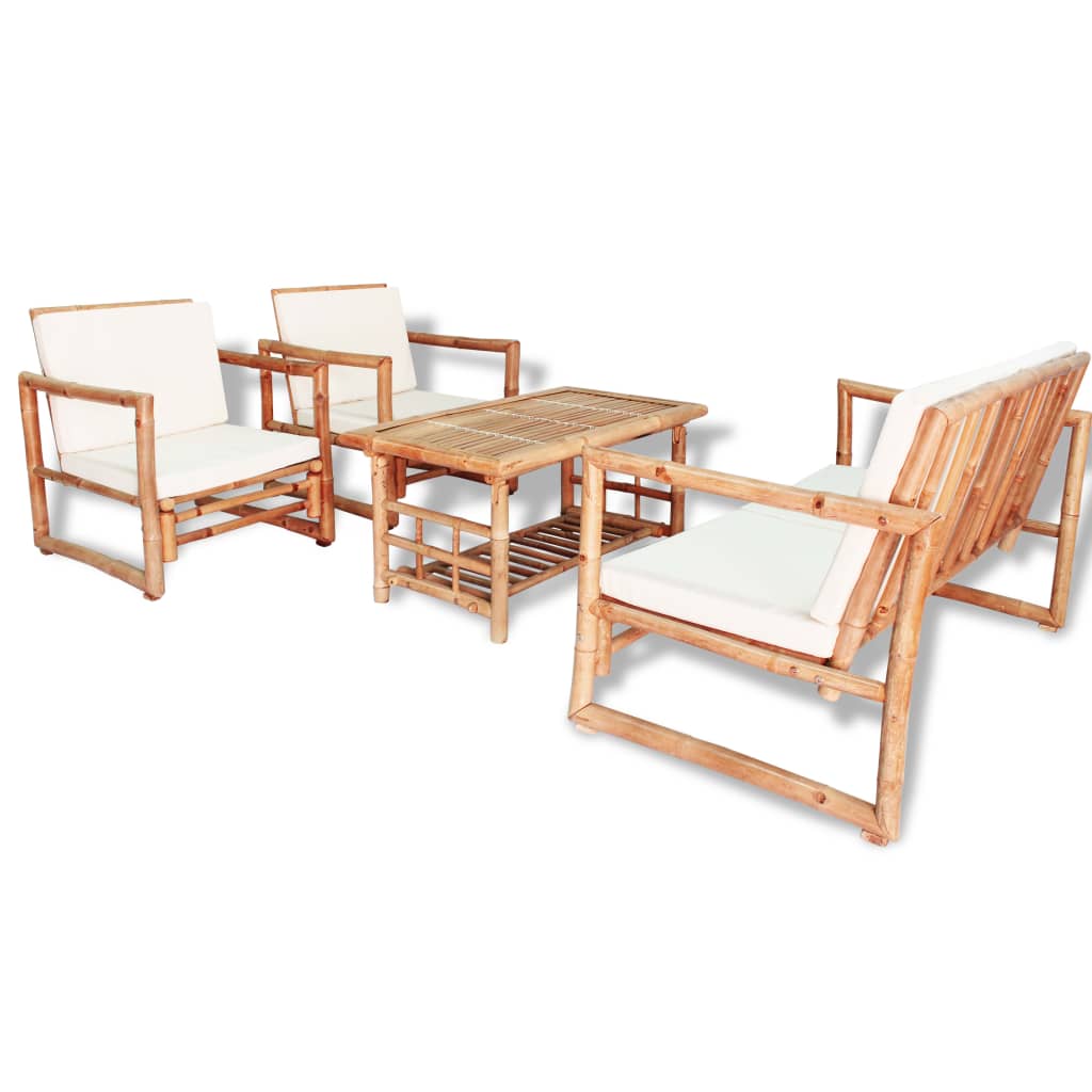 JUNG Vida 4-tlg. Garten-Lounge-Set mit Auflagen Bambus