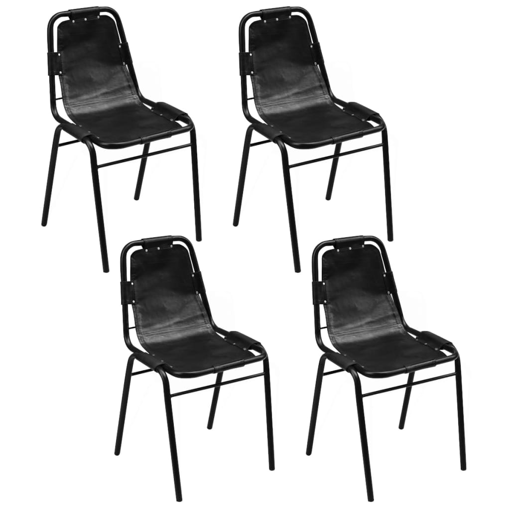 JUNG Vida Esszimmerstühle 4 Stk. Schwarz Echtleder