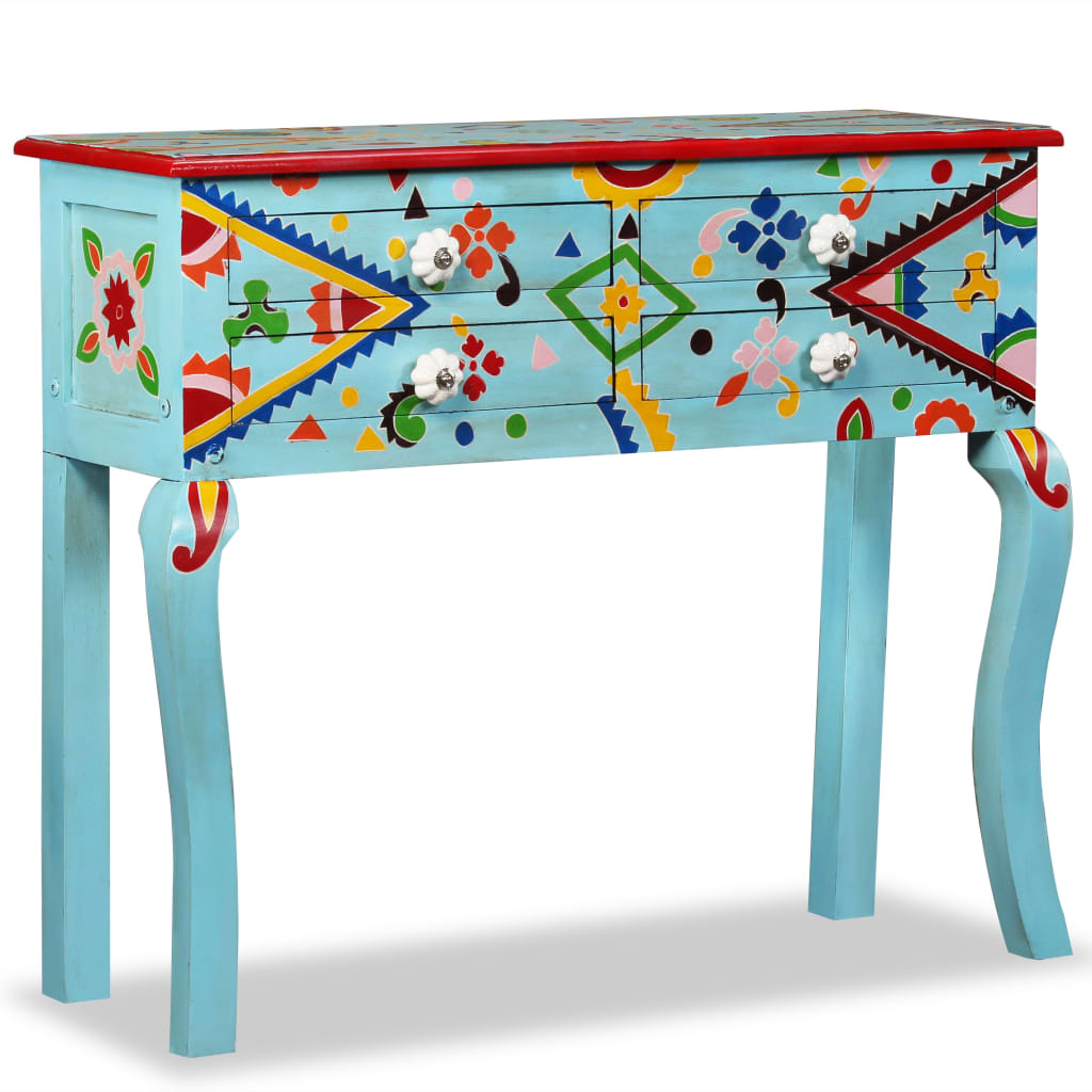 JUNG Vida Konsolentisch Massivholz Mango Blau Handbemalt