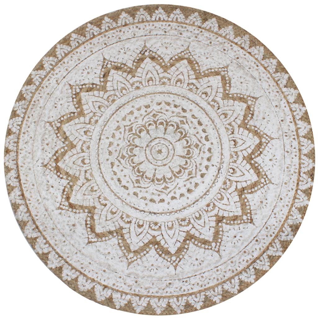 JUNG Vida Teppich Jute Geflochten Bedruckt  90 cm Rund