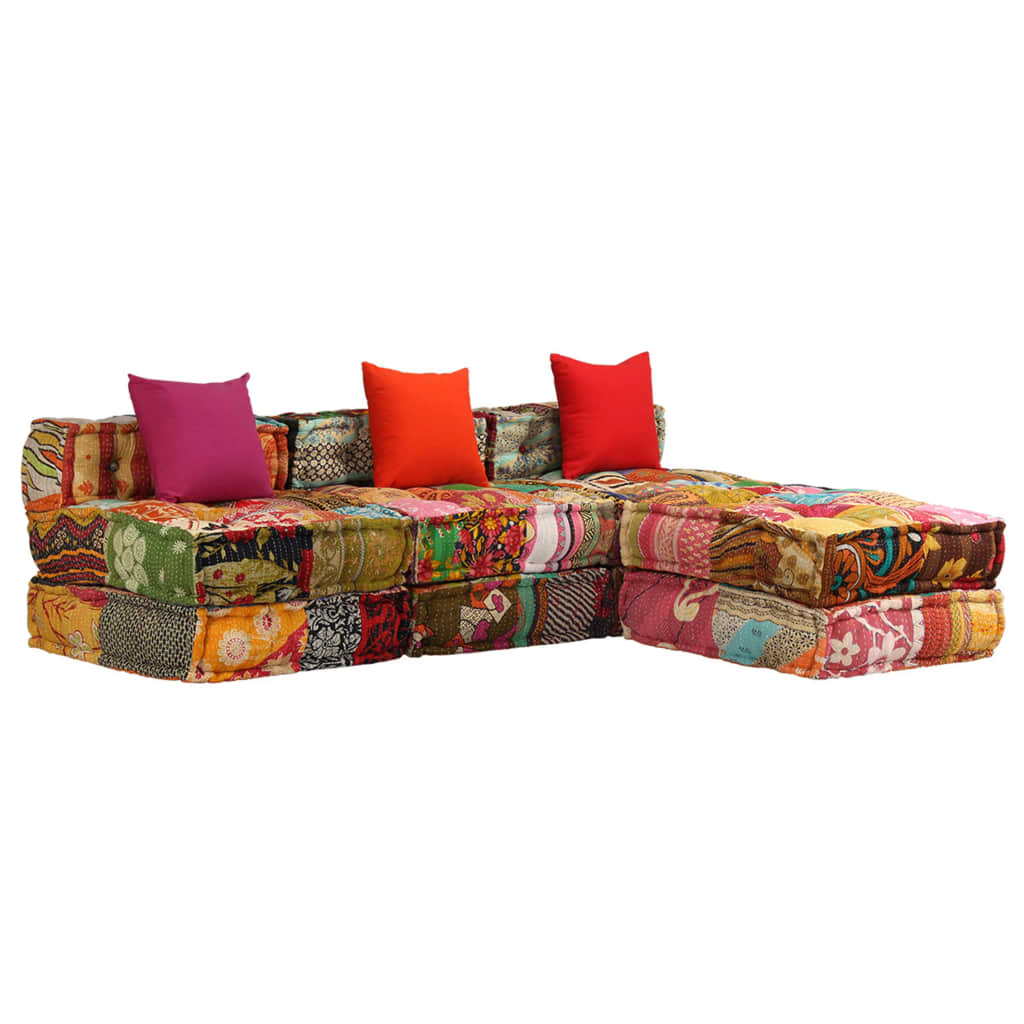 JUNG Vida 3-Sitzer Modularer Pouf Patchwork Stoff
