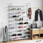 JUNG Vida Schuhregal mit 10 Ablagen Metall und Vliesstoff Silbern