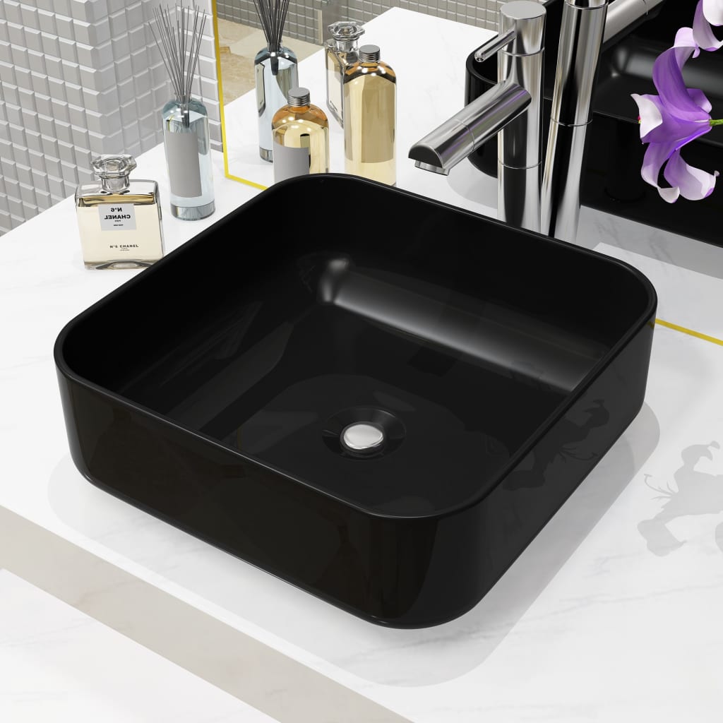 JUNG Vida Waschbecken Keramik Quadratisch Schwarz 38 x 38 x 13,5 cm