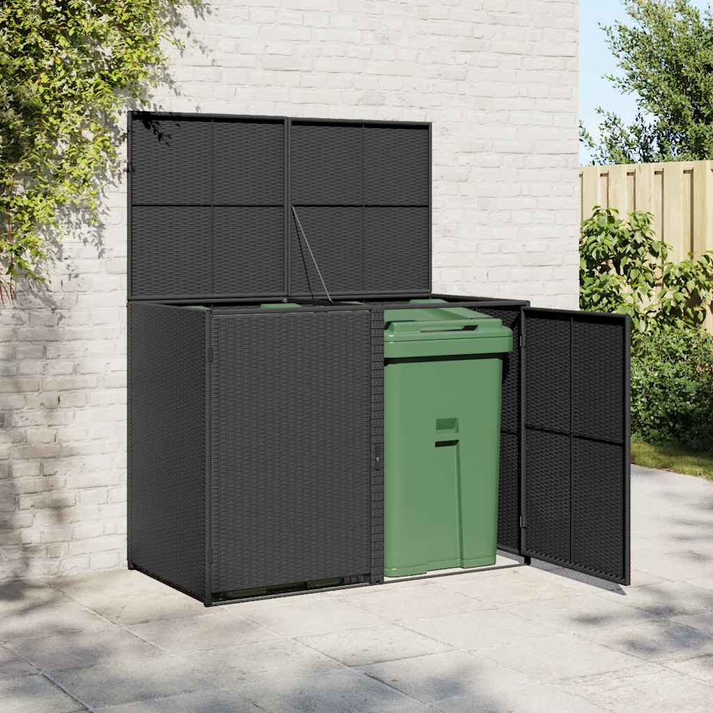 JUNG Vida Mülltonnenbox für 2 Tonnen Poly Rattan Schwarz 148x80x111 cm
