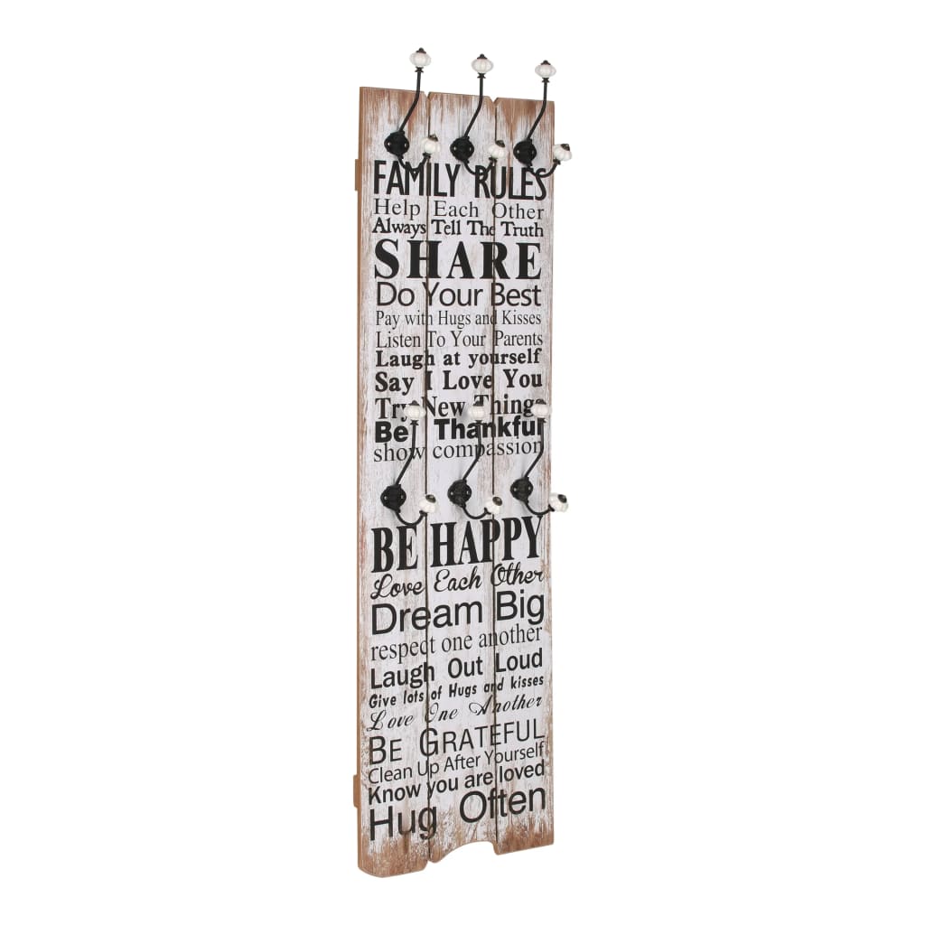 JUNG Vida Wandgarderobe mit 6 Haken 120 x 40 cm "FAMILY RULES"