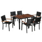 JUNG Vida 7-tlg. Garten-Essgruppe Poly Rattan Akazie Massivholz Schwarz