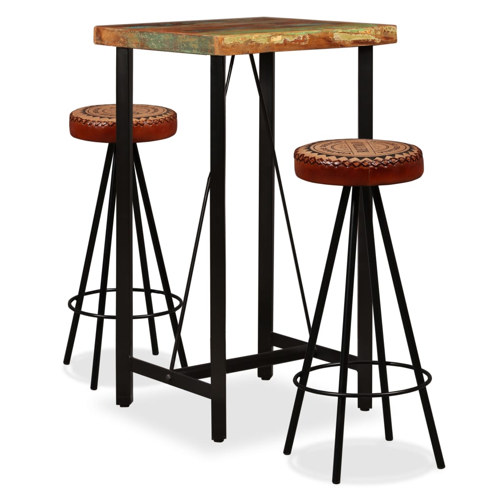 JUNG Vida 3-tlg. Bar-Set Altholz Massiv, Echtleder und Canvas