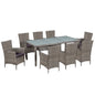 JUNG Vida 9-tlg. Garten-Essgruppe mit Auflagen Poly Rattan Grau