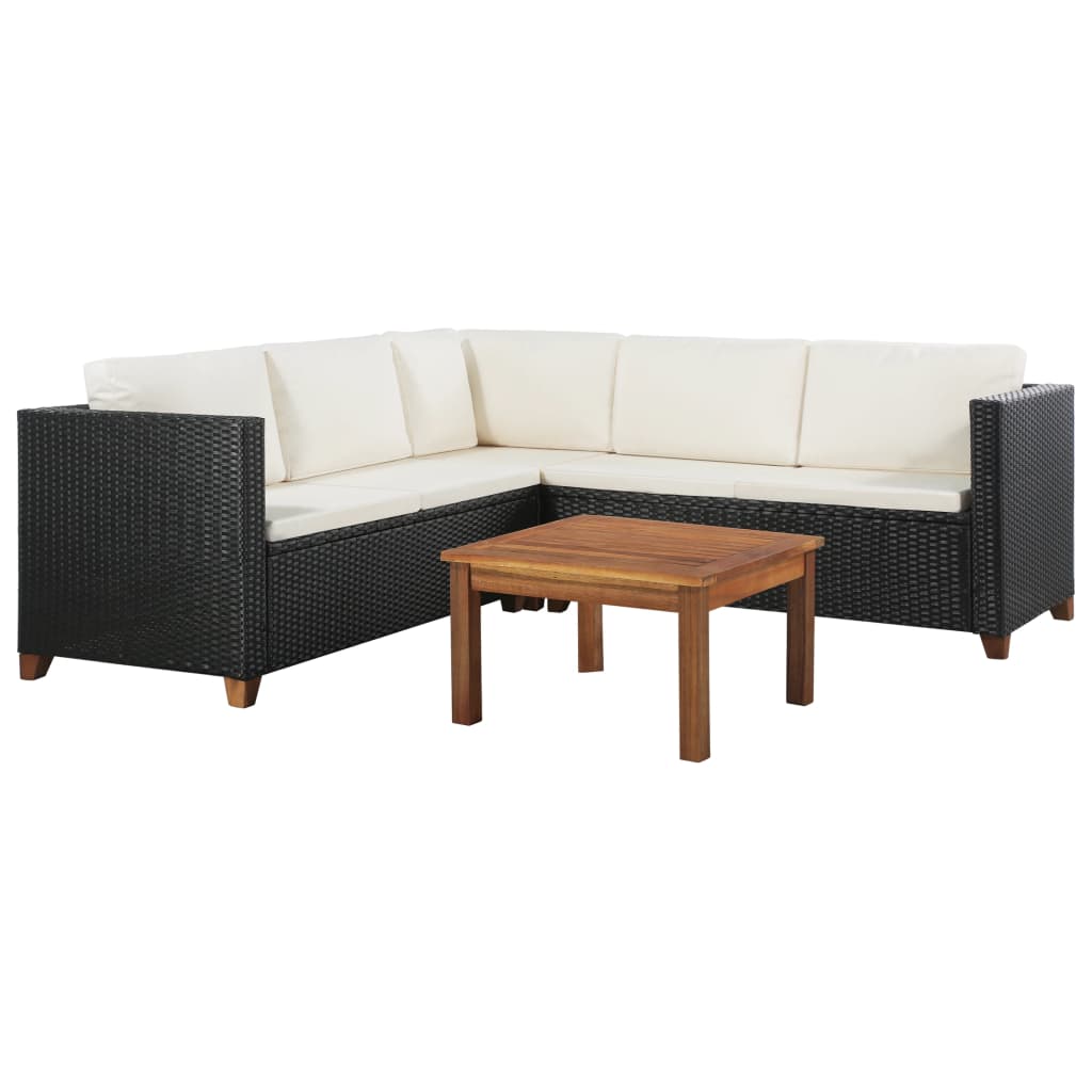 JUNG Vida 4-tlg. Garten-Lounge-Set mit Auflagen Poly Rattan Schwarz