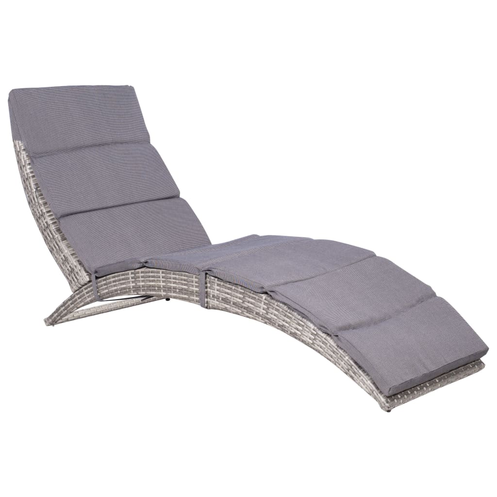 JUNG Vida Sonnenliege mit Auflage Klappbar Poly Rattan Grau