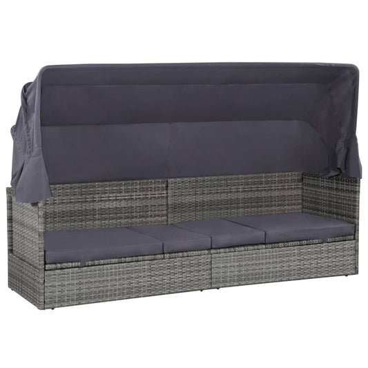 JUNG Vida Gartenbett mit Baldachin Grau 205×62 cm Poly Rattan