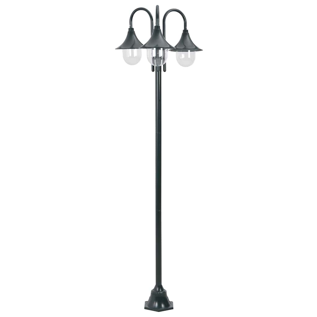 JUNG Vida Garten-Pollerleuchte E27 220 cm Aluminium 3-Laterne Dunkelgrün