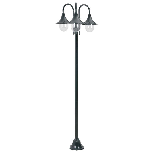 JUNG Vida Garten-Pollerleuchte E27 220 cm Aluminium 3-Laterne Dunkelgrün
