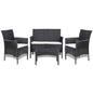JUNG Vida 4-tlg. Garten-Lounge-Set mit Auflagen Poly Rattan Schwarz