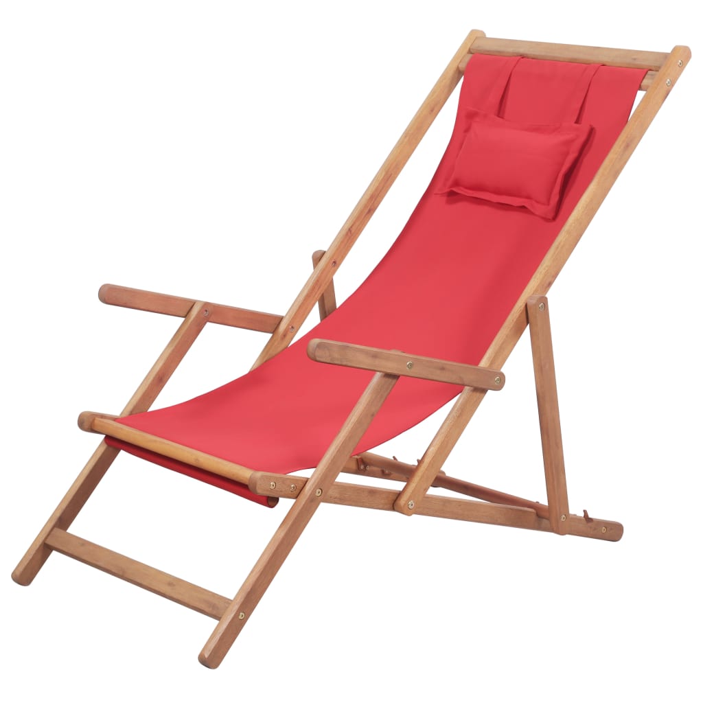 JUNG Vida Strandstuhl Klappbar Stoff und Massivholz Rot