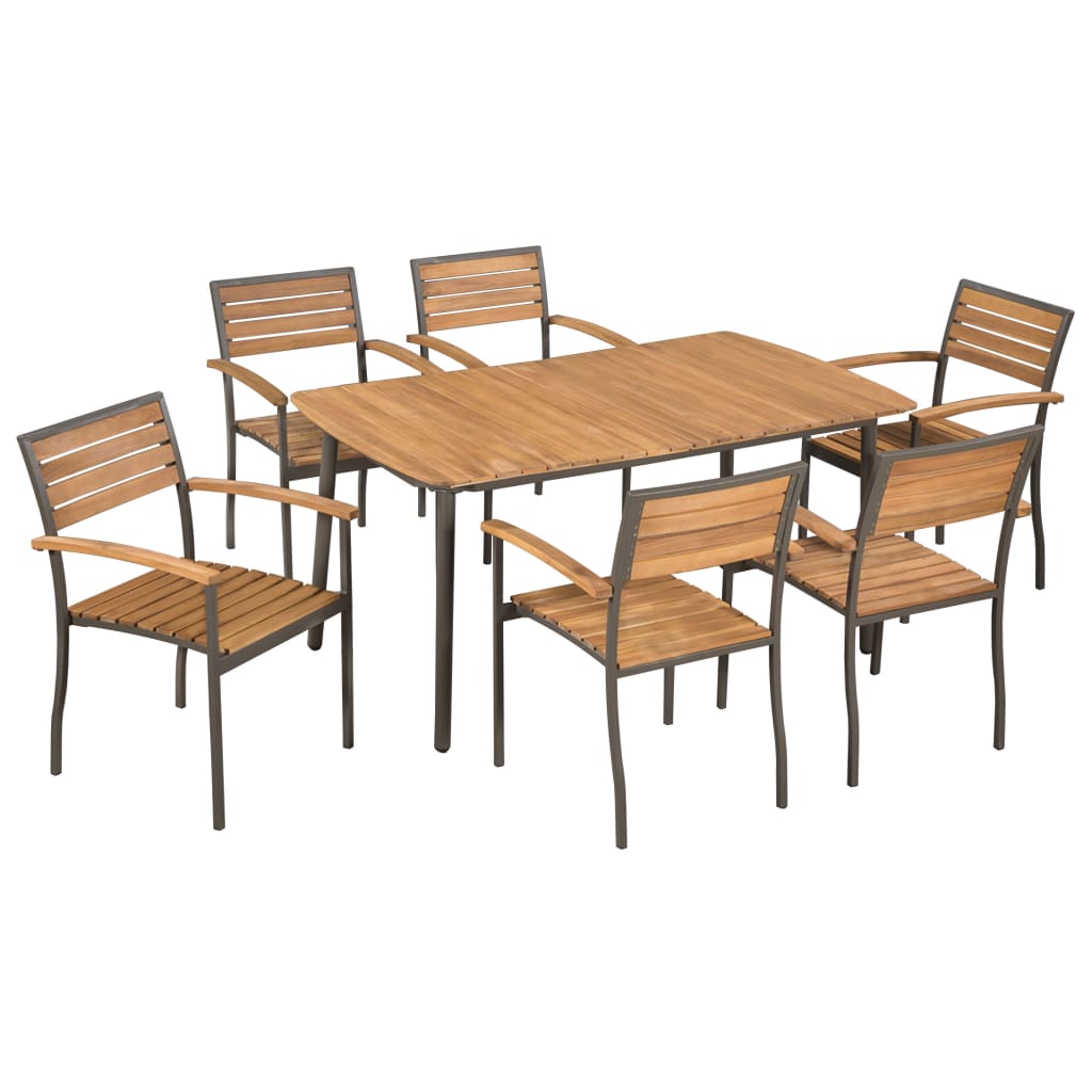 JUNG Vida 7-tlg. Garten-Essgruppe Akazie Massivholz und Stahl