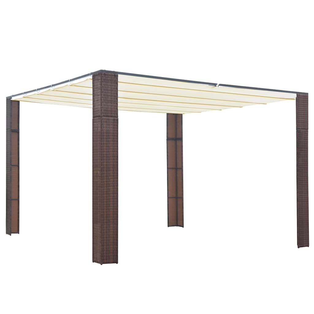 JUNG Vida Pavillon mit Dach Poly Rattan 300x300x220 cm Braun und Creme
