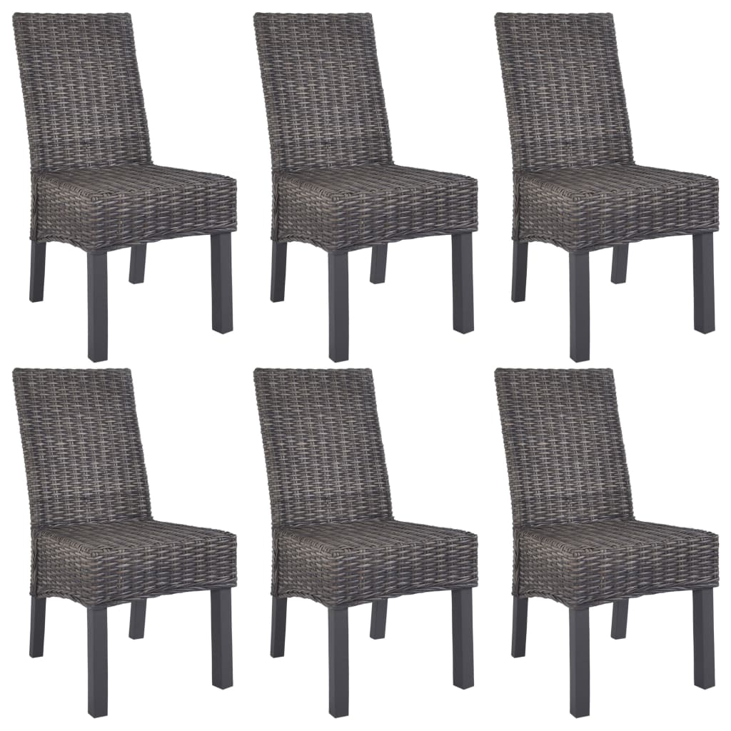 JUNG Vida Esszimmerstühle 6 Stk. Braun Kubu Rattan und Mangoholz