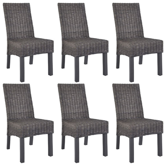 JUNG Vida Esszimmerstühle 6 Stk. Braun Kubu Rattan und Mangoholz