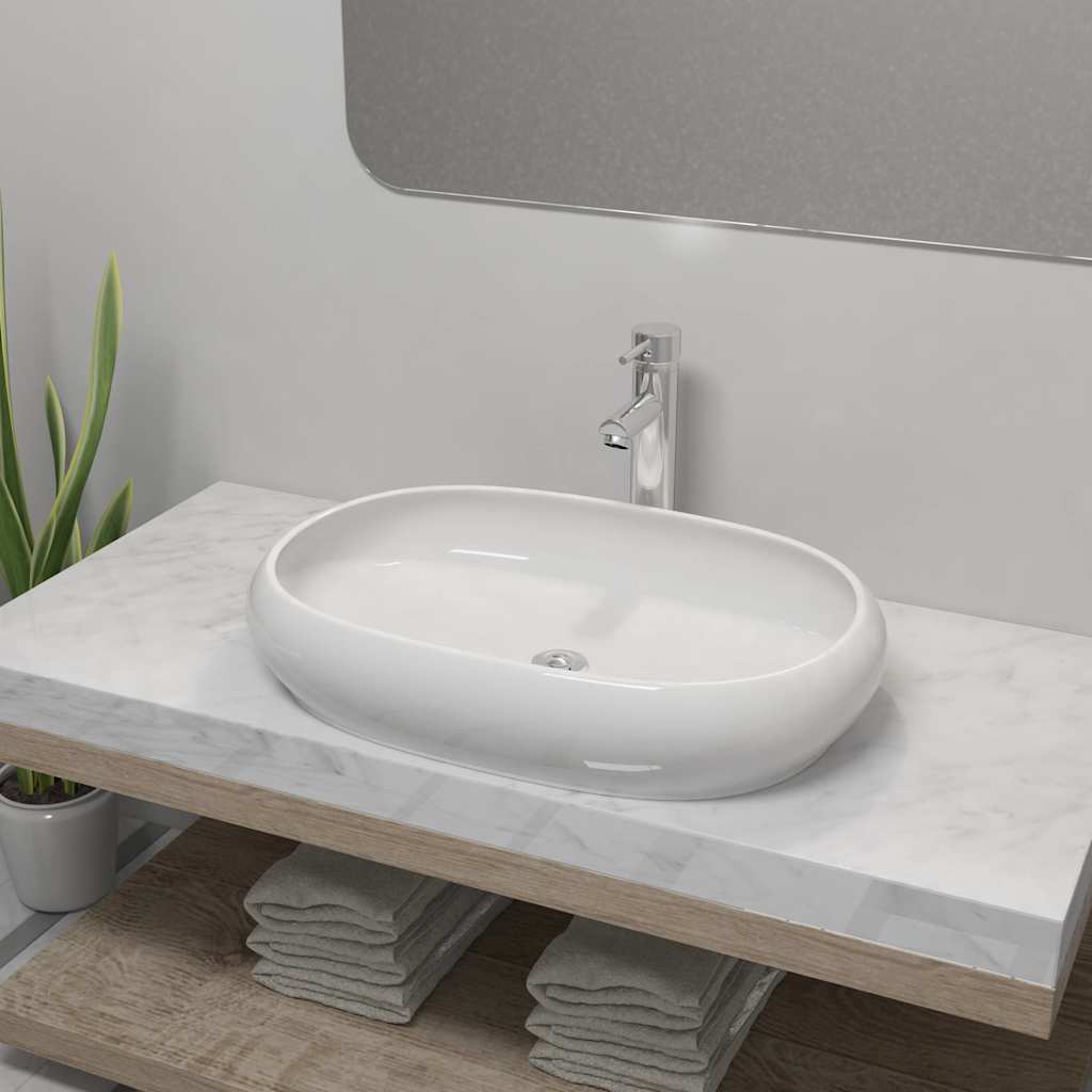 JUNG Vida Bad-Waschbecken mit Mischbatterie Keramik Oval Weiß