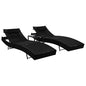 JUNG Vida Sonnenliegen 2 Stk. mit Tisch Poly Rattan und Textilene Schwarz