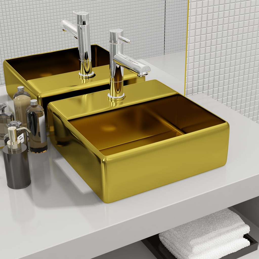 JUNG Vida Waschbecken mit Wasserhahnloch 38 x 30 x 11,5 cm Keramik Golden