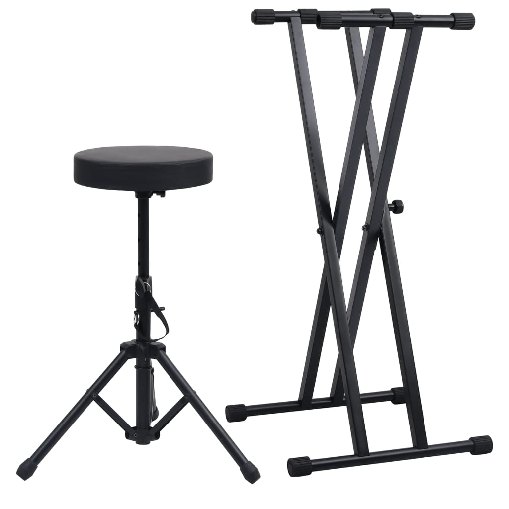 JUNG Vida Doppelstrebiger Keyboard-Ständer und Hocker Set Schwarz