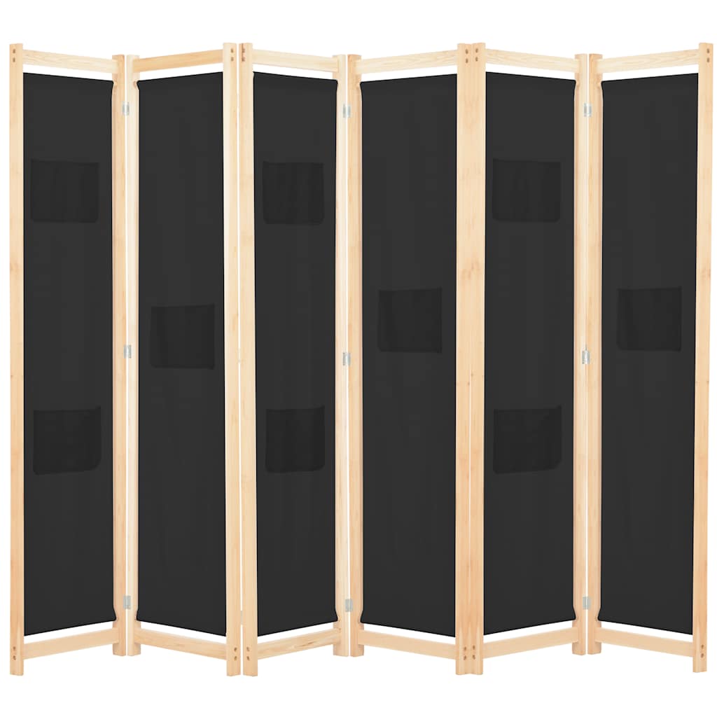 JUNG Vida 6-teiliger Raumteiler Schwarz 240 x 170 x 4 cm Stoff