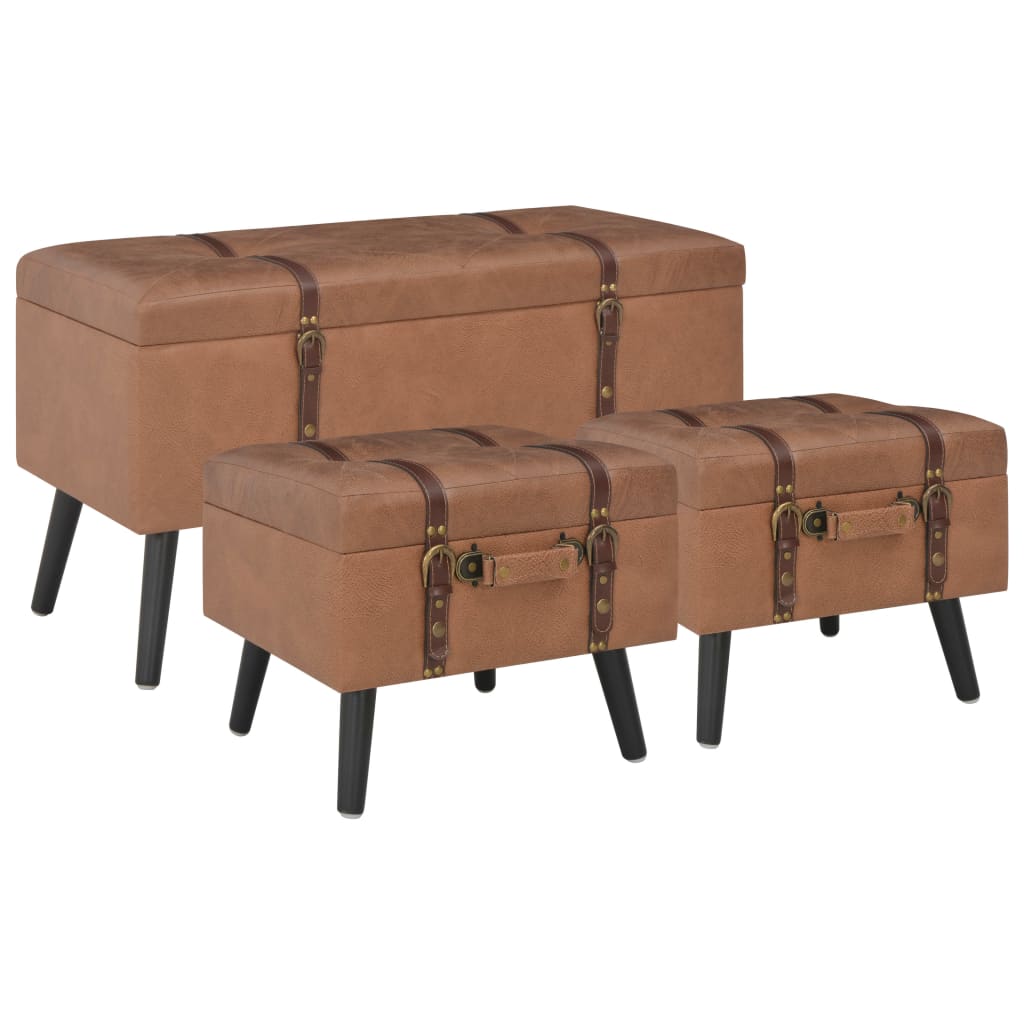 JUNG Vida Hocker mit Stauraum 3 Stk. Braun Kunstleder
