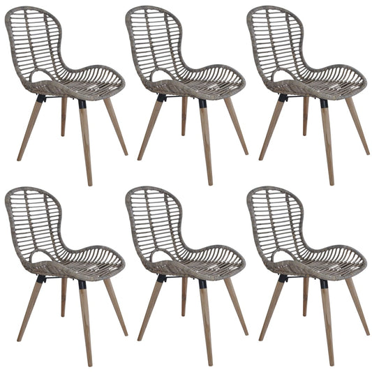 JUNG Vida Esszimmerstühle 6 Stk. Natur Rattan Braun
