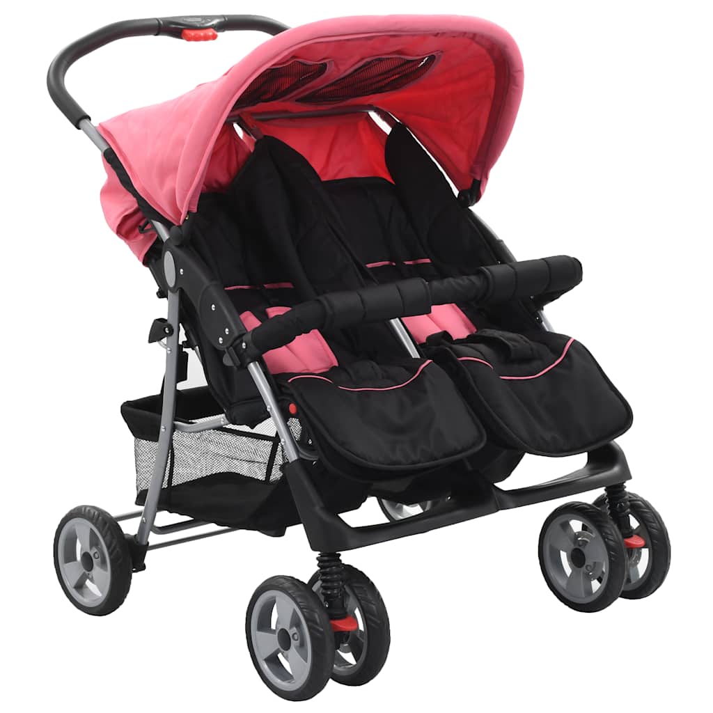 JUNG Vida Zwillingskinderwagen Rosa und Schwarz Stahl
