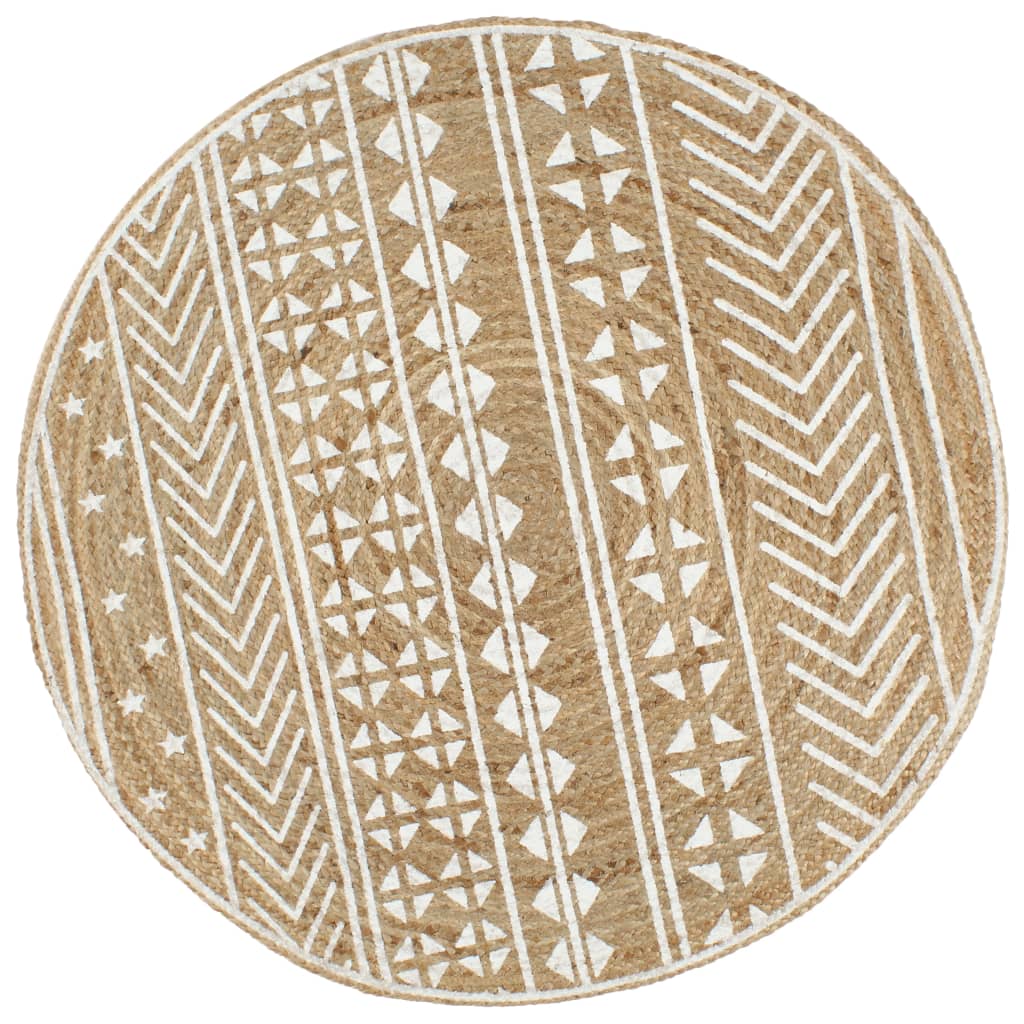 JUNG Vida Teppich Handgefertigt Jute Weißer Druck 120 cm