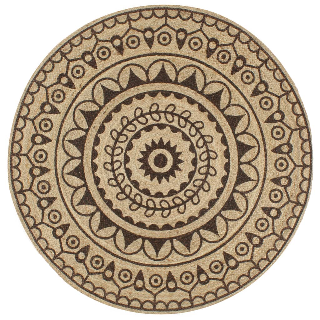 JUNG Vida Teppich Handgefertigt Jute mit Dunkelbraunem Aufdruck 150 cm