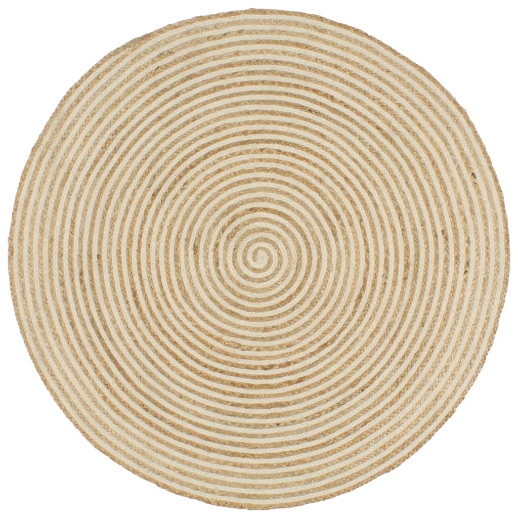 JUNG Vida Teppich Handgefertigt Jute mit Spiralen-Design Weiß 120 cm