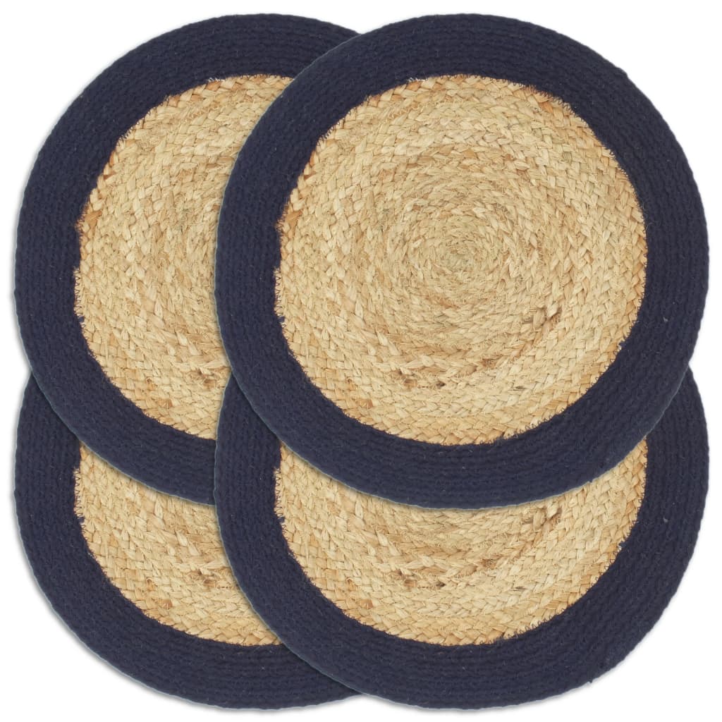 JUNG Vida Tischsets 4 Stk. Natur und Marineblau 38 cm Jute und Baumwolle