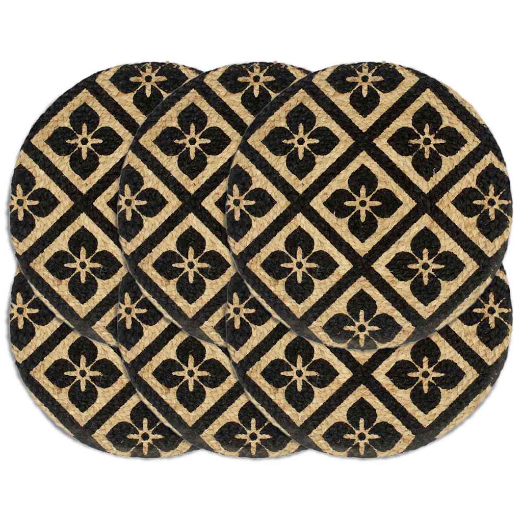 JUNG Vida Tischsets 6 Stk. Schwarz 38 cm Rund Jute