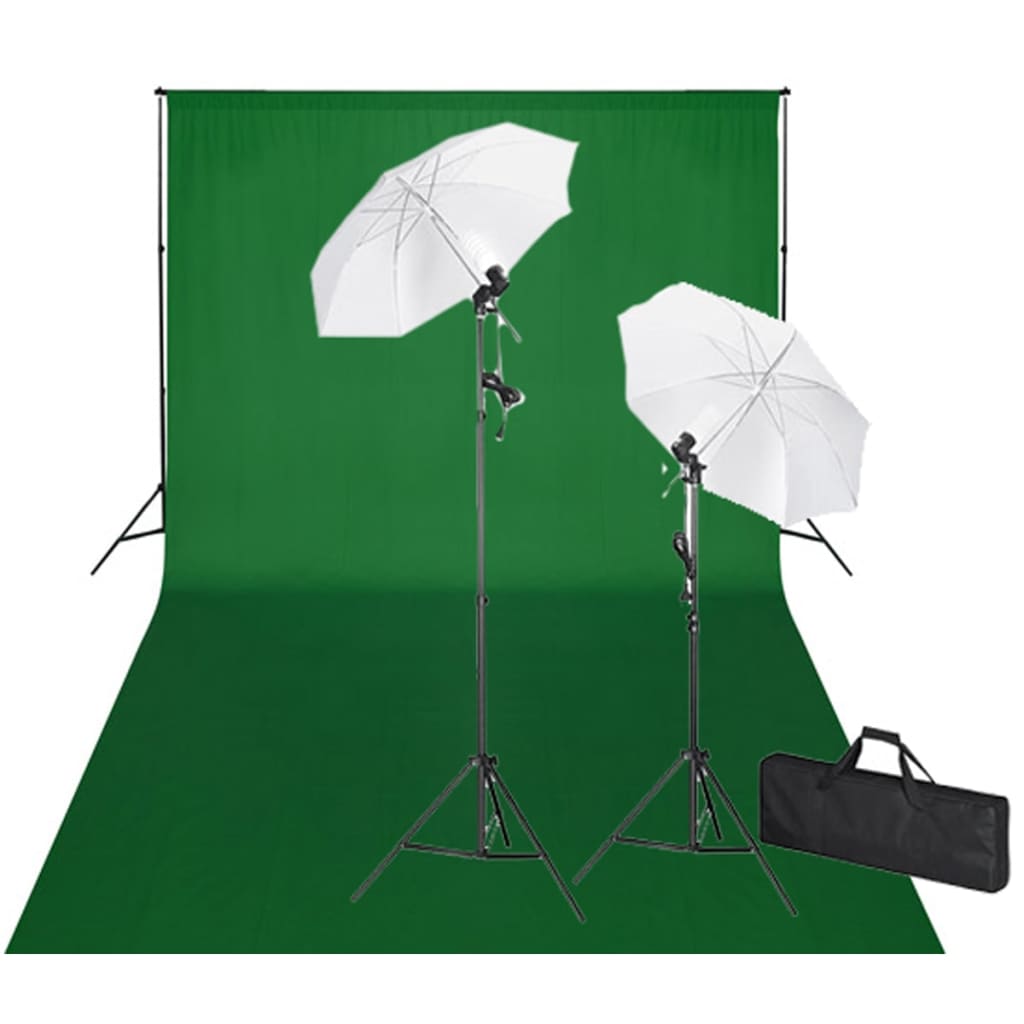 JUNG Vida Fotostudio-Set mit Grünem Hintergrund 600×300 & Leuchten