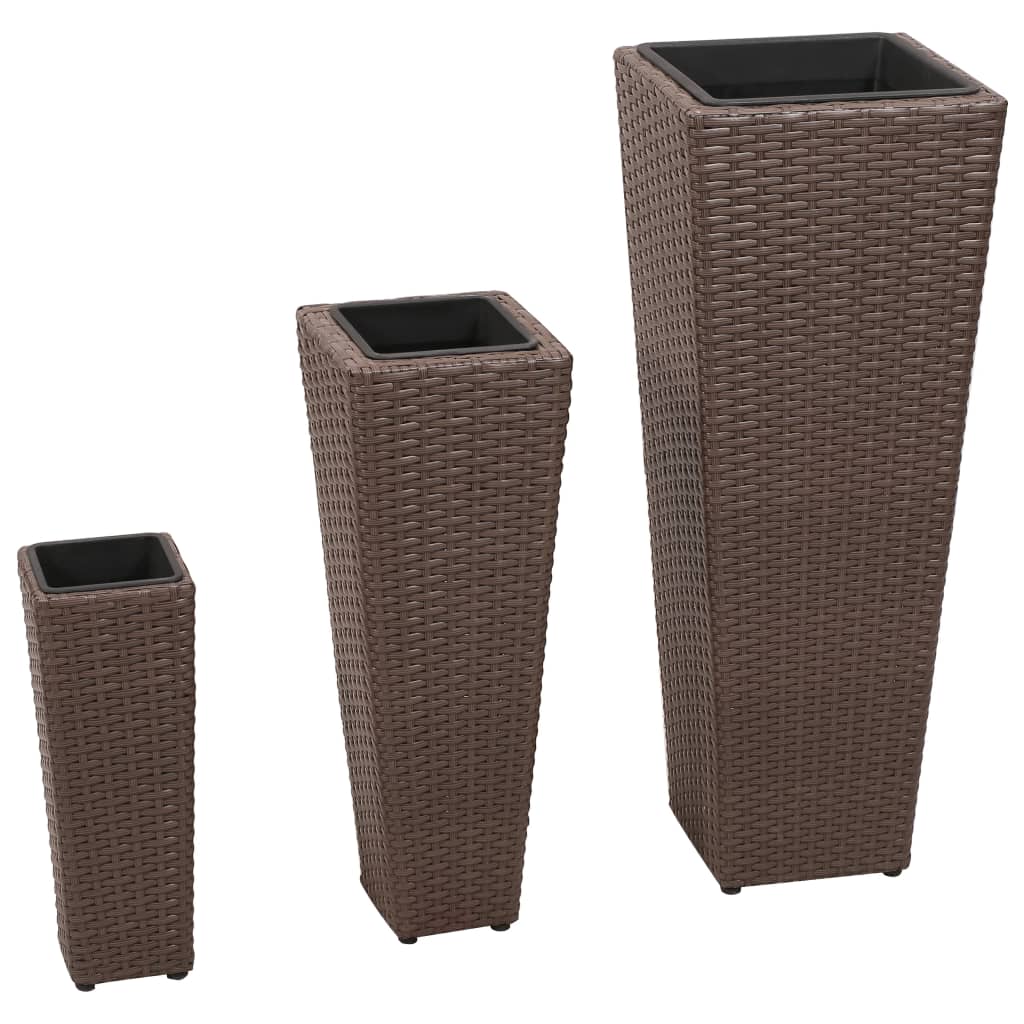 JUNG Vida Blumenkübel 3 Stk. Polyrattan Braun