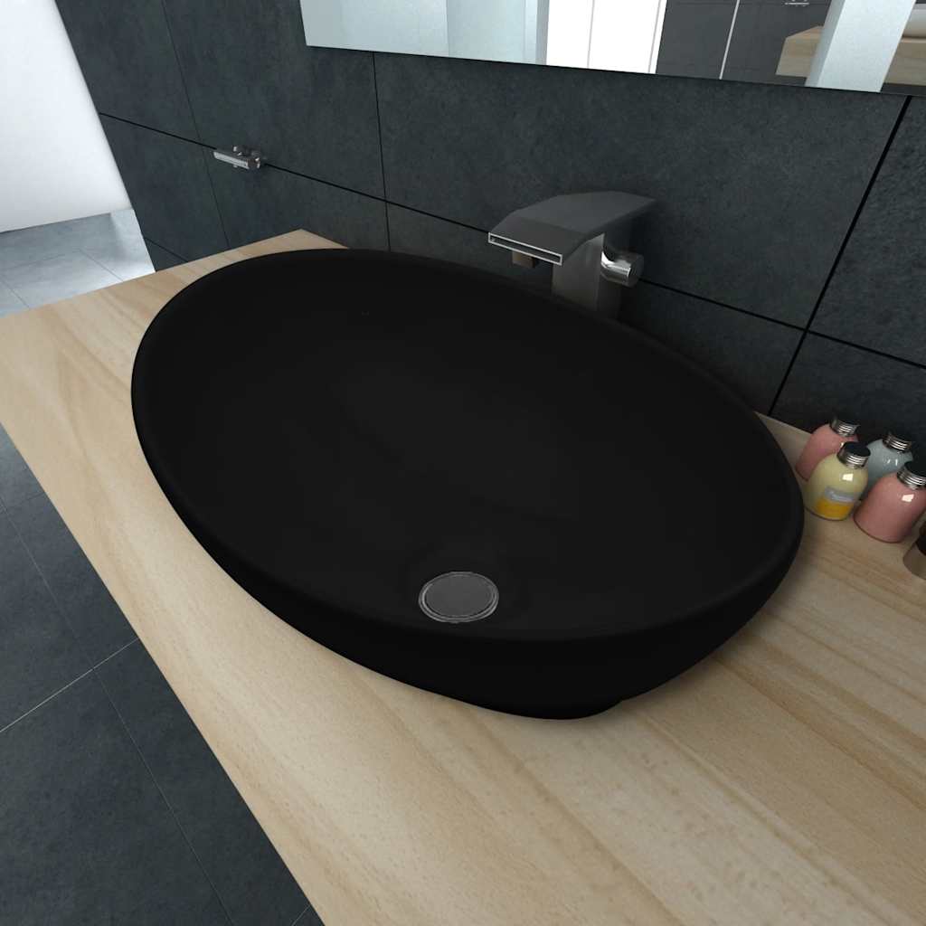 JUNG Vida Keramik Waschtisch Waschbecken Oval schwarz 40 x 33 cm