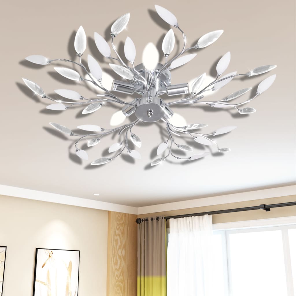 JUNG Vida Deckenlampe transparente weiße Blätterranken mit Acryl-Blättern 5x E14