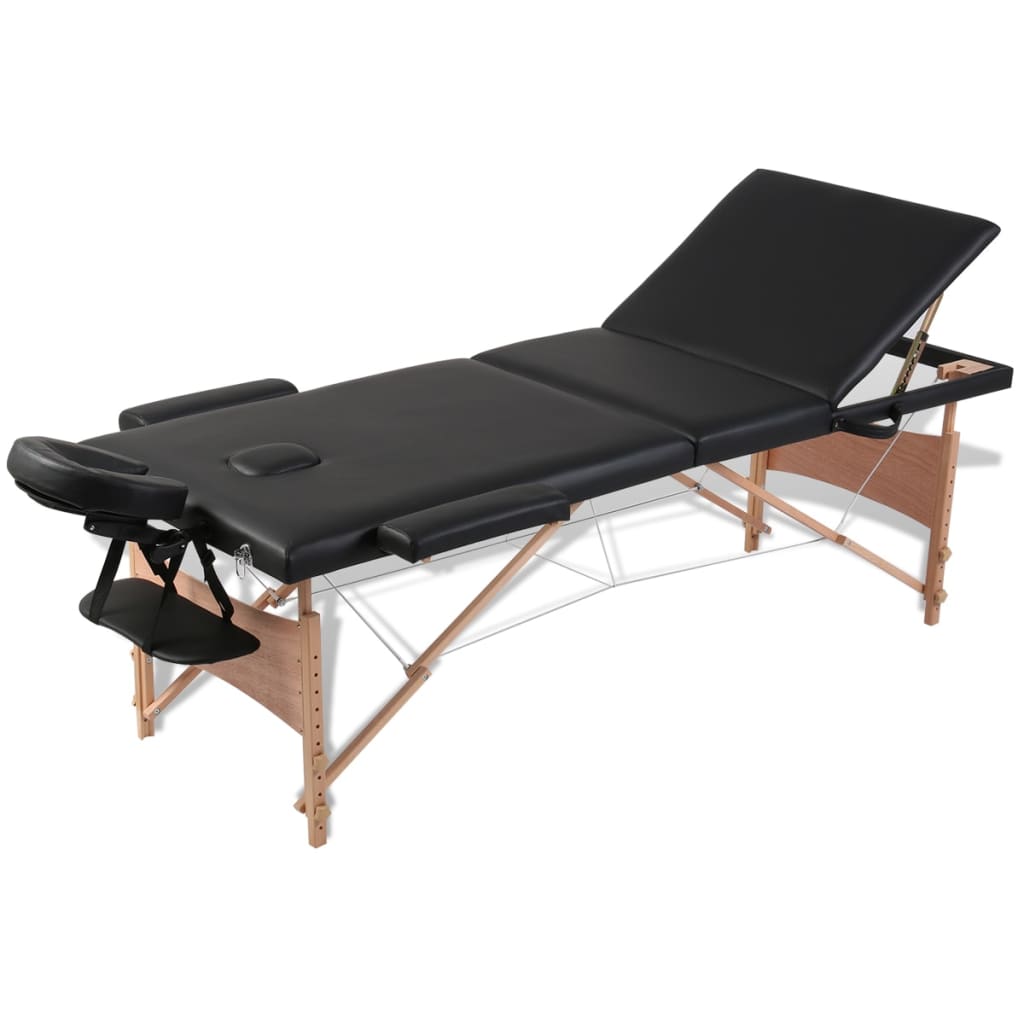 JUNG Vida Massageliege Klappbar 3-Zonen mit Holzgestell Schwarz