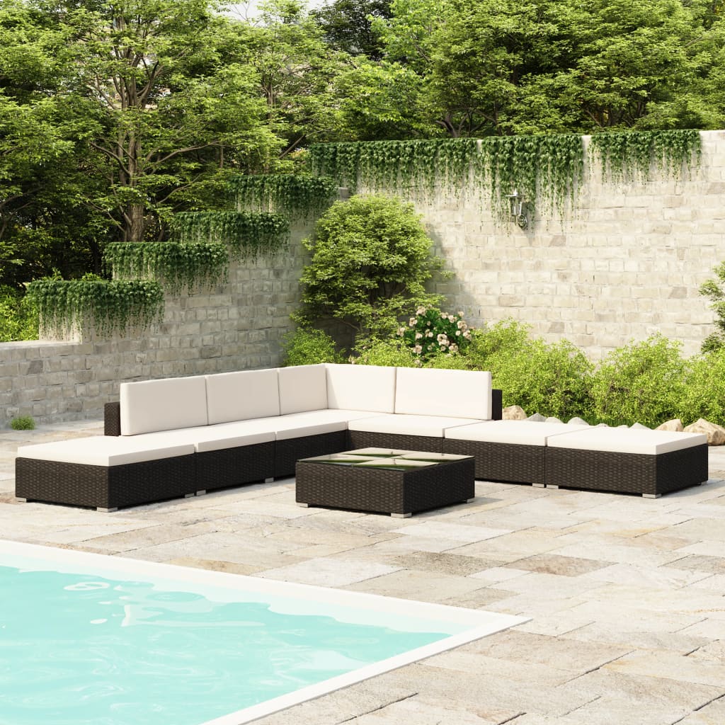 JUNG Vida 8-tlg. Garten-Lounge-Set mit Auflagen Poly Rattan Schwarz